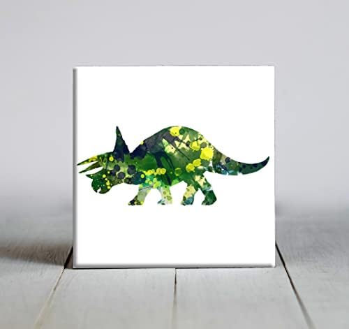 Triceratops verde abstrato aquarela arte decorativa telha