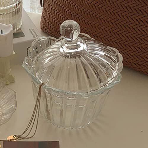 ZooFox Conjunto de 2 24 oz de vidro de vidro prato com tampa, tigela de doce decorativa para mesa de escritório, buffet ou despensa,