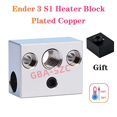 GBA-SZC 2PCS ENDER 3 S1 Bloco de aquecedor de cobre com meias de silicone, bloco de aquecimento de alta temperatura