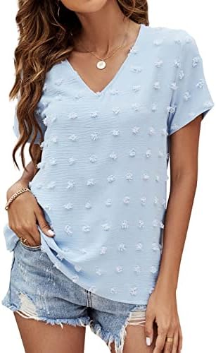 Camisa da blusa para mulheres outono de verão de manga curta 2023 Vestuário V Brunch de chiffon de pescoço Modest Tshirt S5 S5