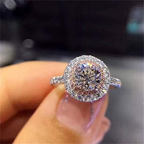 Brilhante 925 prata redondo rosa anel de safira noivado de casamento de noiva jóias finas