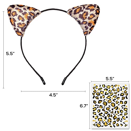 Ears de leopardo furedíveis Bandas de cabeça com tatuagens | Cheetah Banding com tatuagem temporária | Acessórios de fantasias de cosplay de Halloween para adultos | Acessórios para o cabelo para mulheres e meninas