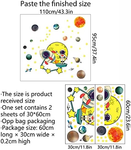 Decalques de parede espacial de astronautas Decalques de parede Planetas solares Rocket Star Wall Starters para Kids Room