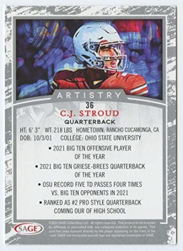 2022 Sage Artistry 36 C.J. Stroud Ohio State Buckeyes RC Cartão