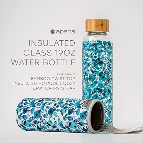 Apana Yoga Garrafas de água de vidro BPA sem deslizamento não deslize a tampa à prova de vazamento reutilizável 32 oz Sports