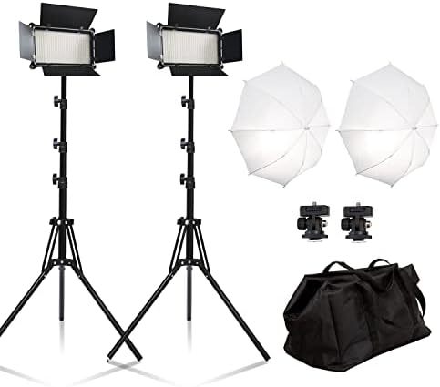 2 pacotes LED LUZ VÍDEO, LUZ DE ESTUDIO DE FOTOGRAFIA com Umbrella Diffuser Fotography Lighting Kit 3500-5500K/RATE DE DIMING 1- para estúdio, fotografia, retrato e tiroteio