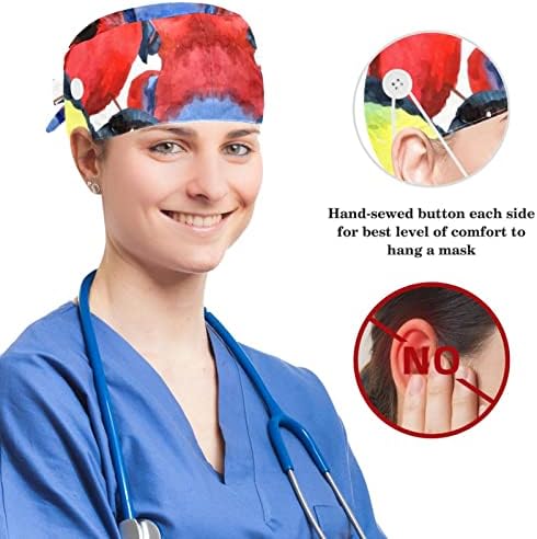 Yoyoamoy Tigre estético no boné de trabalho feminino com botões e banda de suor, boné cirúrgica ajustável