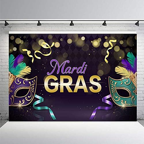 Mehofoto mardi gras party photo studio booth background props rox dourado fita verde máscara máscara de dança baile de baile de baile de baile de bola de bokeh bandeira para fotografia 8x6ft