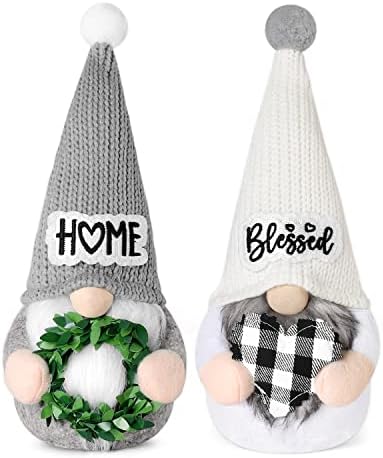 Upltowtme farmhouse crochet gnomos de verão abençoado casa sueco gnomos sueco com vegetação de coração de brechas para a cozinha