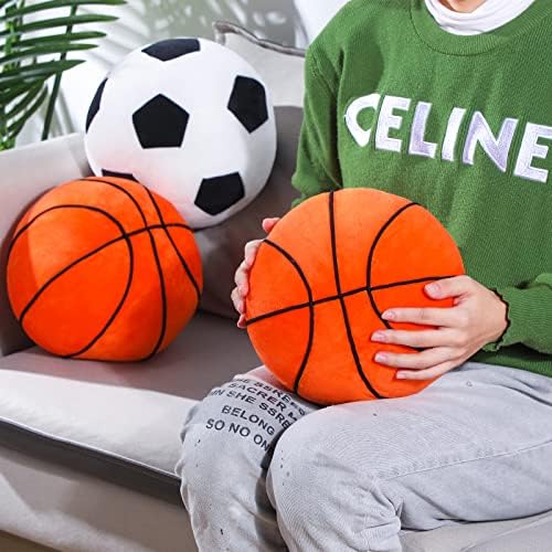 3 PCS travesseiro de basquete Football Pillow Sports Bolas de pelúcia Pillow travesseiro macio macio de pelúcia de pelúcia de pelúcia Bolas de brinquedos de brinquedos de brinquedos de futebol interativo travesseiro de basquete para casa, 7,87 polegadas
