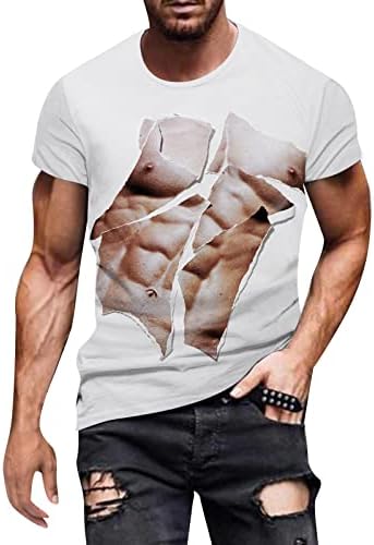 2023 Novos homens da primavera e do verão Personalidade muscular Músculos abdominais 3D Camiseta de impressão digital com