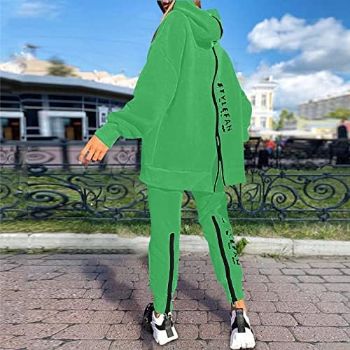 Moda de moda de roupas de caça às senhoras Duas peças Conjunto de streetwear de traje casual, com zíper esportivo zíper calças verde