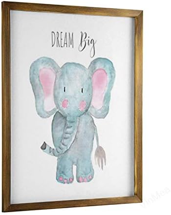 Vinmea Decoração de casa Sign de madeira Dream Big Elephant emoldurado Wood Sign, Rustic Wall Art Sign 16 X20