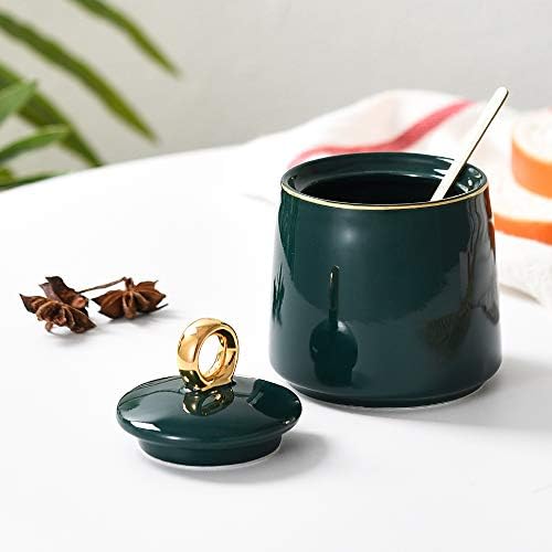 Lionwei Lionweli Green Sugar Bowl Dispensador Salt Recipiente de Salt Salt Sugar Bowl com tampa e colher para casa e cozinha