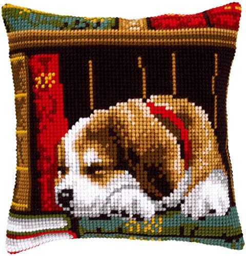 VERVACO Cross Stitch Cushion Kit Dog Sleeping on Bookshelf 16 X 16