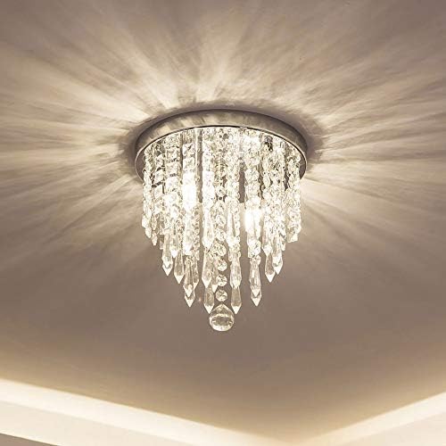 Mini lustre de titular da vida, iluminação de lustre de cristal, 2 luzes, luz de teto de montagem nivelada, h10.4 '' x w8.66 '' lustre de lustre moderno acessório para quarto, corredor, bar, cozinha, banheiro