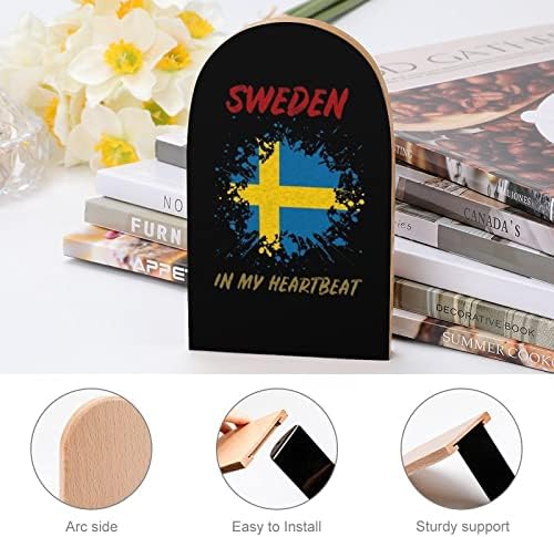 Suécia em meu livro de madeira de batimentos cardíacos termina decorativa não-esquili-skid suportes de mesa de mesa titular para livros pesados ​​filmes