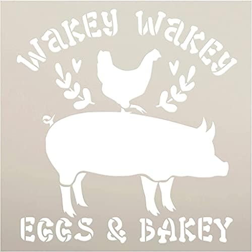Ovos Wakey e estêncil Bakey por Studior12 | DIY Farmhouse Home Decor - Porco - Frango | Craft & Paint Wood Sign | Modelo Mylar reutilizável | Presente do coração de Laurel - tamanho de seleção da cozinha