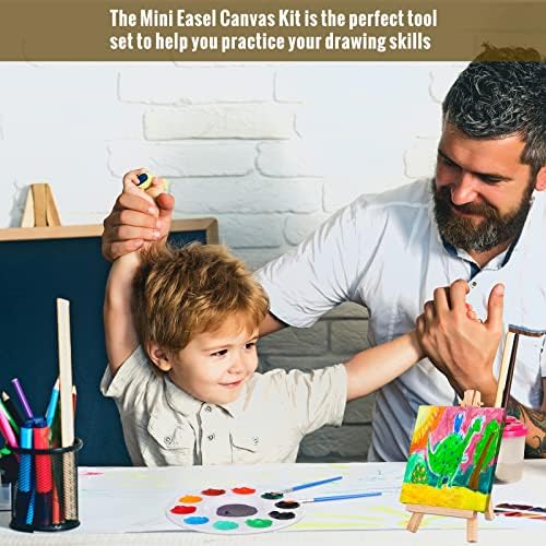 12 Conjunto de paletes de pintura de cavalete Mini Canvas incluem 12 PCs 4 x 4 polegadas Tremas e cavaletel