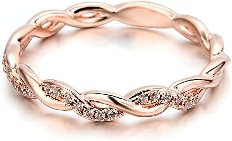 Mulher Mulheres 14K Solid Rose Gold Stack Twisted Ring Wedding Party Jewelry