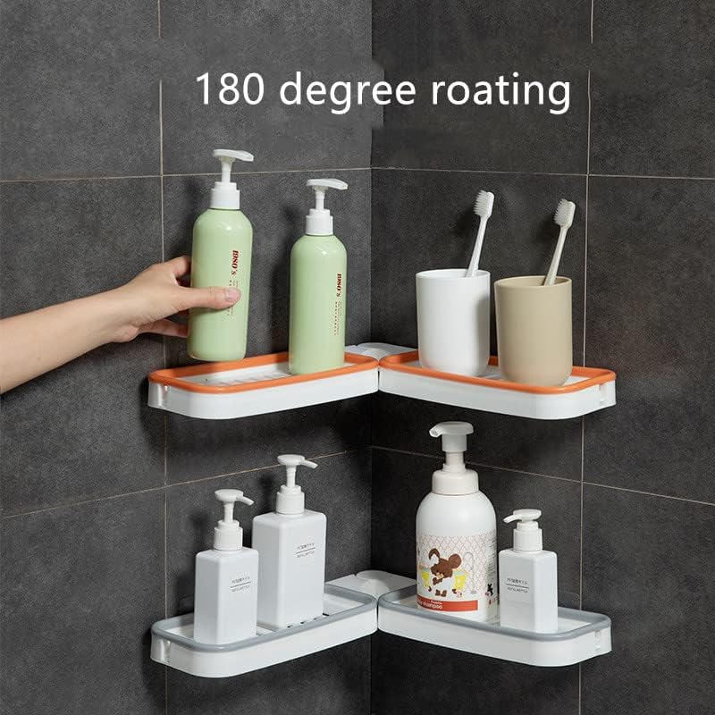 2 PCs Conjunto de parede adesiva montada em 180 graus prateleiras de banheiro prateleiras de canto prateleiras de cozinha prateleiras
