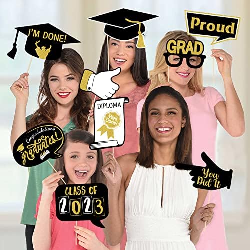 Adeços de decorações de decorações da festa de graduação em ouro preto-25pcs DIY GURANDO CAP 2023 CLASSE PELO GRADAGRIA DE POTOGRAFIA