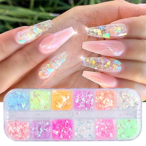 Sereia Floco Unhas Glitter lantejas, LARCAR IRIDIDESCENT SLAG GLITTE DE UNIDADE COLLIGADO FLUORESCENT VIDRO DE PAPEL DE PAPELO