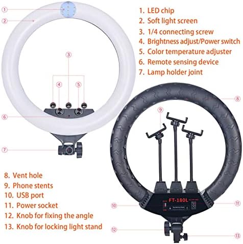 Luz do anel selfie xianfei com suporte de tripé, luz do anel de LED USB diminuído de 18 polegadas LED LIGH 3200-5600K com tripé remoto USB, bolsa de transporte para smartphone, maquiagem, tiktok, youtube, vídeo