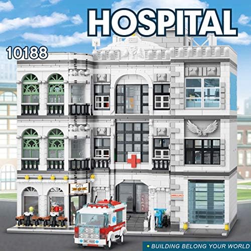 Razzco Modern Hospital MOC Conjuntos de edifícios, conjunto de blocos de arquitetura da cidade, kit de construção de casas modulares