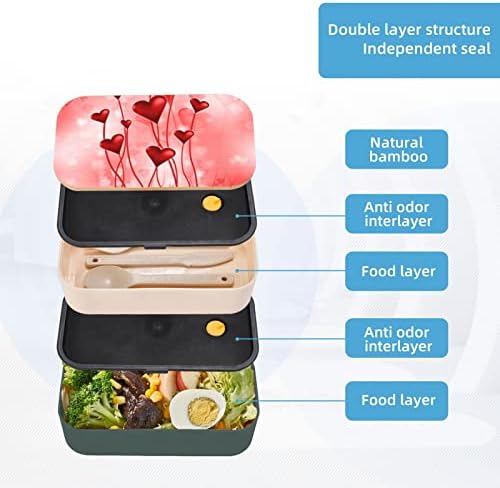 Abstract Heart Lunch Bento Caixa com alça ajustável atualizada, recipiente de alimentos à prova de vazamento reutilizável empilhável,