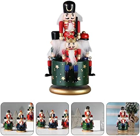 Lifeskome Wooden Nutcracker Caixa de música Clockwork de Natal Wind Up Carousel Musical Nutcracker Puppets Música Toy Mini