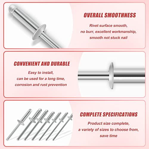 QCDENG 290PCS Conjunto de rebites cegos de aço inoxidável, kit de sortimento de rebites pop flange 7 tamanhos 7