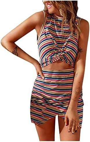 Roupas de praia fofas para mulheres, feminino sexy fito fit mangas o umbigo cultivado mini vestido listrado