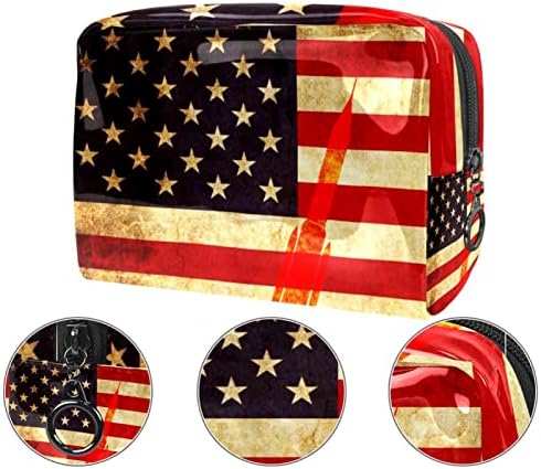 Bolsa de maquiagem à prova d'água, bolsa de maquiagem, organizador cosmético de viagem para mulheres e meninas, estilo retro da bandeira