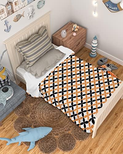 Cobertor de bebê - 30 x 40 - Tema Halloween Orange Geometria preta super macia cobertor para meninos para meninos | Recebimento de cobertor | Ideal para recém -nascidos, berços, carrinhos de bebê e chuveiros
