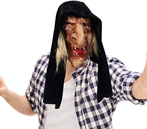Nuobesty Scarface Decor Halloween Bruxa Máscara com cabelo Horroso Demônio adulto Máscara de bruxa assustadora Halloween