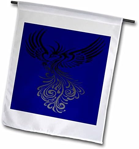 3drose Rising from the Ashes Artistic Phoenix Black Grey Ombre on Blue - Flags