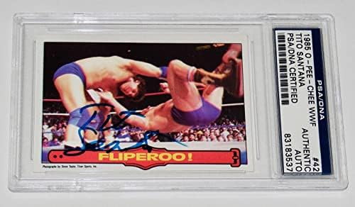 Tito Santana autografou 1985 O-Pee-Chee #42 Cartão de negociação-WWE/WWF! - Cartões de luta livre autografados