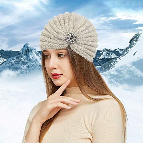 Mulheres de inverno malha de gorro chapéu de gorro feminino acessórios de contas de lã chapéu de malha de malha