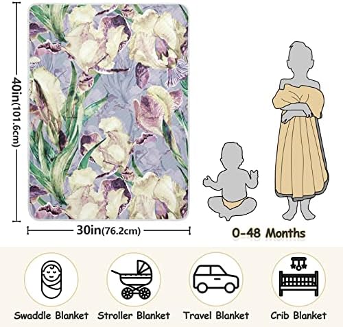 Junzan aquarela Irises Flowers Abstract Baby Baby Cobertors para meninos Cotton Throw Planget para Presentes Recém -nascidos CRIB