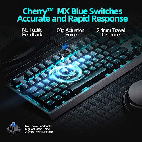 TECHADOR MECÂNICO DE CHERRY MX THUNDEROBOT, teclado com fio de chave azul programável para jogos com 104 teclas teclado anti-ghosting completo para Windows/iOS, ideal para jogo ou trabalho