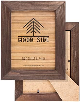 Moldura de imagem de madeira rústica 5x7 polegadas - conjunto de 2- de madeira de celeiro ecológico natural com vidro real - feito para penduramento de parede e tela de mesa - Wenge marrom