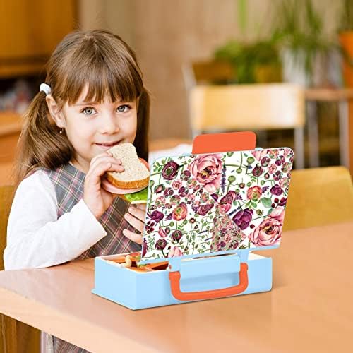 Rose Flower Geometry Kids Bento Caixa, recipientes de almoço para adultos/crianças/criança, com colher e garfo para refeição em movimento, materiais seguros para alimentos