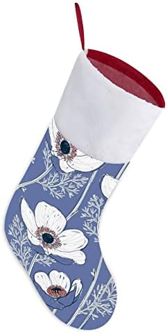 Flores de anêmona desenhadas à mão, meias de Natal personalizadas em casa lareira da árvore de Natal, decorações penduradas