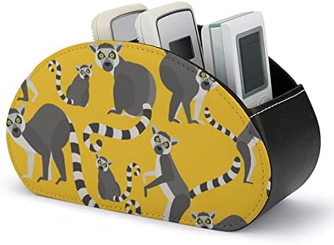 Lemurs de Madagascar Leather Remote Control Holder Funny Caddy Storage Box Desktop Organizador com 5 compartimentos para