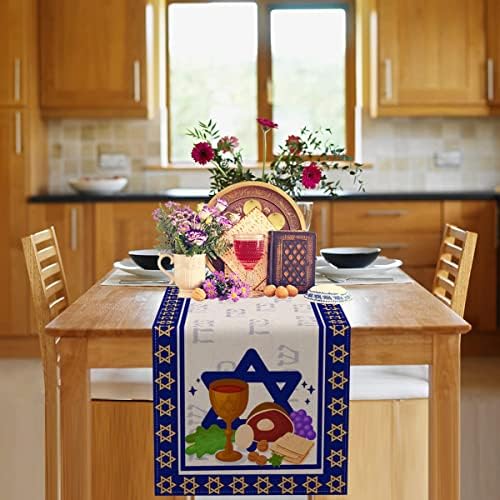 Vohado Linen Linen Passover Table Runner Party Jewish Holiday Home Dining Room Mantle Mantle Decoração