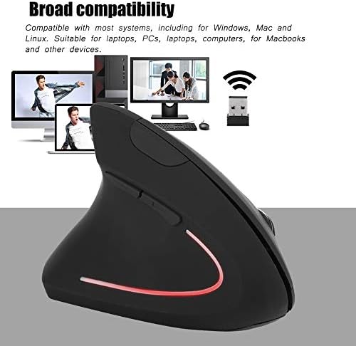 Mouse sem fio de 2,4 GHz, mouse vertical com canhota ergonômica, 6 teclas mouse óptico com receptor Nano USB, DPIs ajustáveis