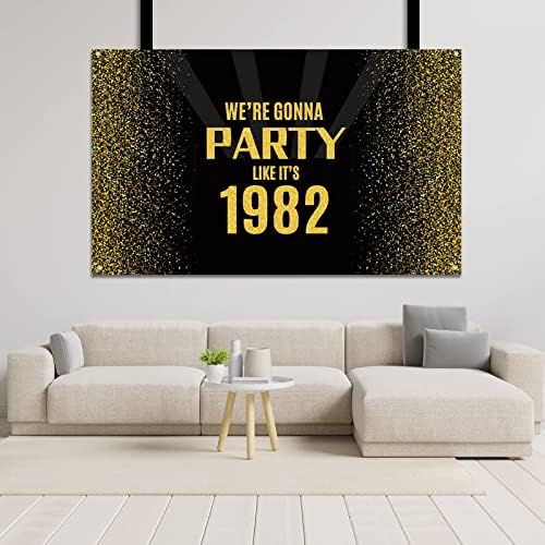 Darunaxy 41º Aniversário Black Gold Party Decoration, Vintage 1982 Banner de 41 anos de aniversário de festas de aniversário, tecido