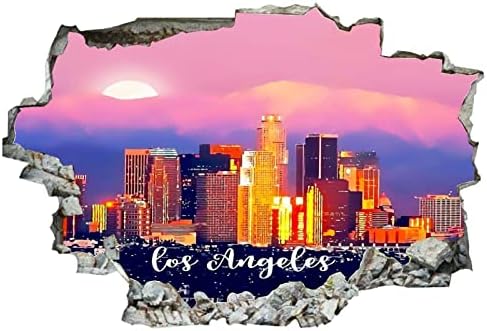 Americana Americana Los Angeles 3D Auto-adesivo Removável Break através da parede Vinil adesivos/murais Decalques de arte Adesivos Los Angeles City Paisagem 36 x 24 polegadas Decoração para crianças