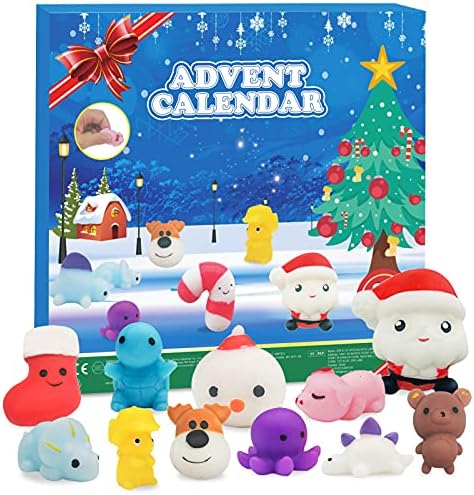 Calendário de advento do advento Swind Mochi 2022 Calendário de contagem regressiva mole 24pcs, incluindo Santa Diferente surpresa,